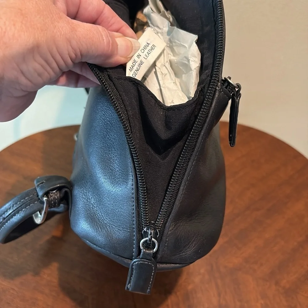 Tignanello backpack  mini backpack leather  black  2 exterior zipper pockets EUC